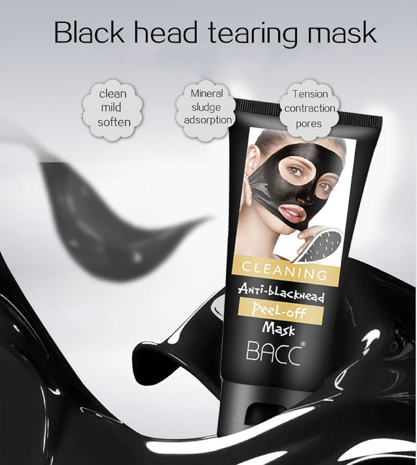 Blackhead Remover Mask- Purifying Black Peel off Charcoal Mask, Pore Removal Peel off Strip Mask Blackhead Acne Black Mud Facial Mask - Best Mud Facial Mask 60 Gram (2.11 ounce)