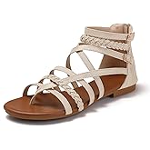 Lucky Bird Women's Summer Strappy Flat Sandals Casual Gladiator Shoes Open Toe Sparkly Crossover Straps Dressy Fisherman Thong Sandals for Walking Beach Vacation
