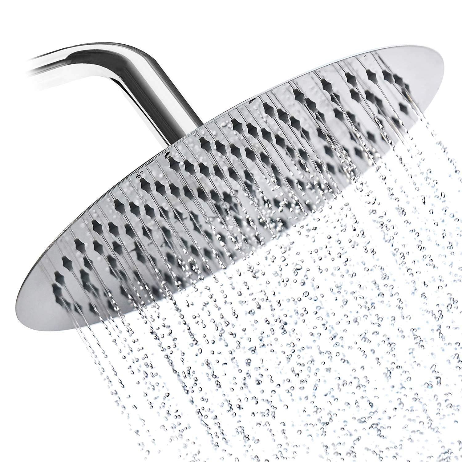 Drenky Rainfall Shower Head 10 Inch Round Powerful High Pressure Rain Shower Head Stainless Steel Replacement Adjustable with Swivel Ball Ultra Thin Ceiling Showerhead