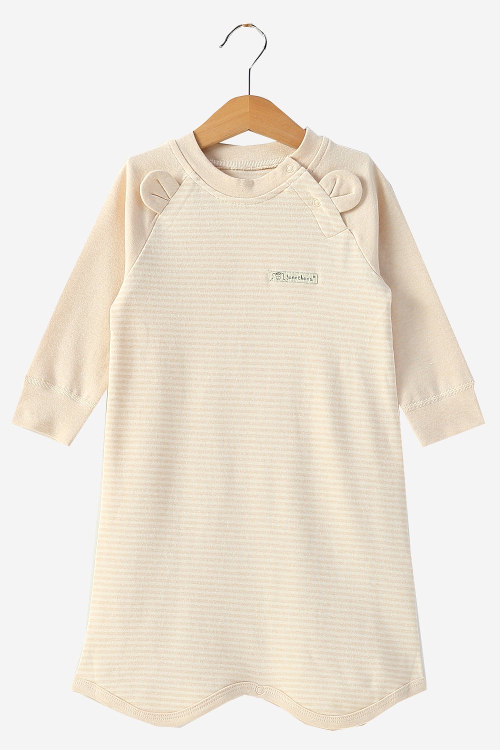 Baby Snap Striped Long Sleeve Onesie Organic Color Cotton Bodysuit (Height 73, Apricot Ear)