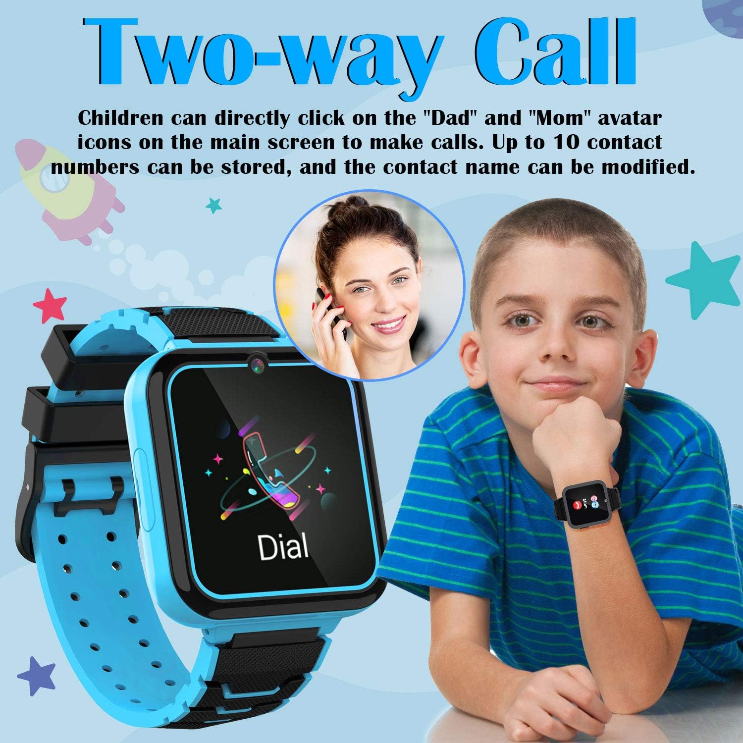 Smart Watch for Kids,Boys&Girls Watch with SOS Games Music Player Flashlight Camera Alarm Clock,Kids Watch Gifts for 3-12Y(Blue) - Image 3