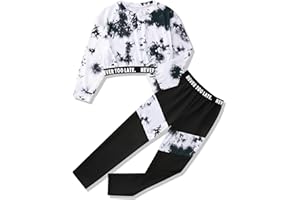 Glaoly Girls Clothes Tie-Dye Long Sleeve Sweatshirt Cool Patchwork Sweatpants 2 Piece Girls' Clothing Sets Size 6-14 Years