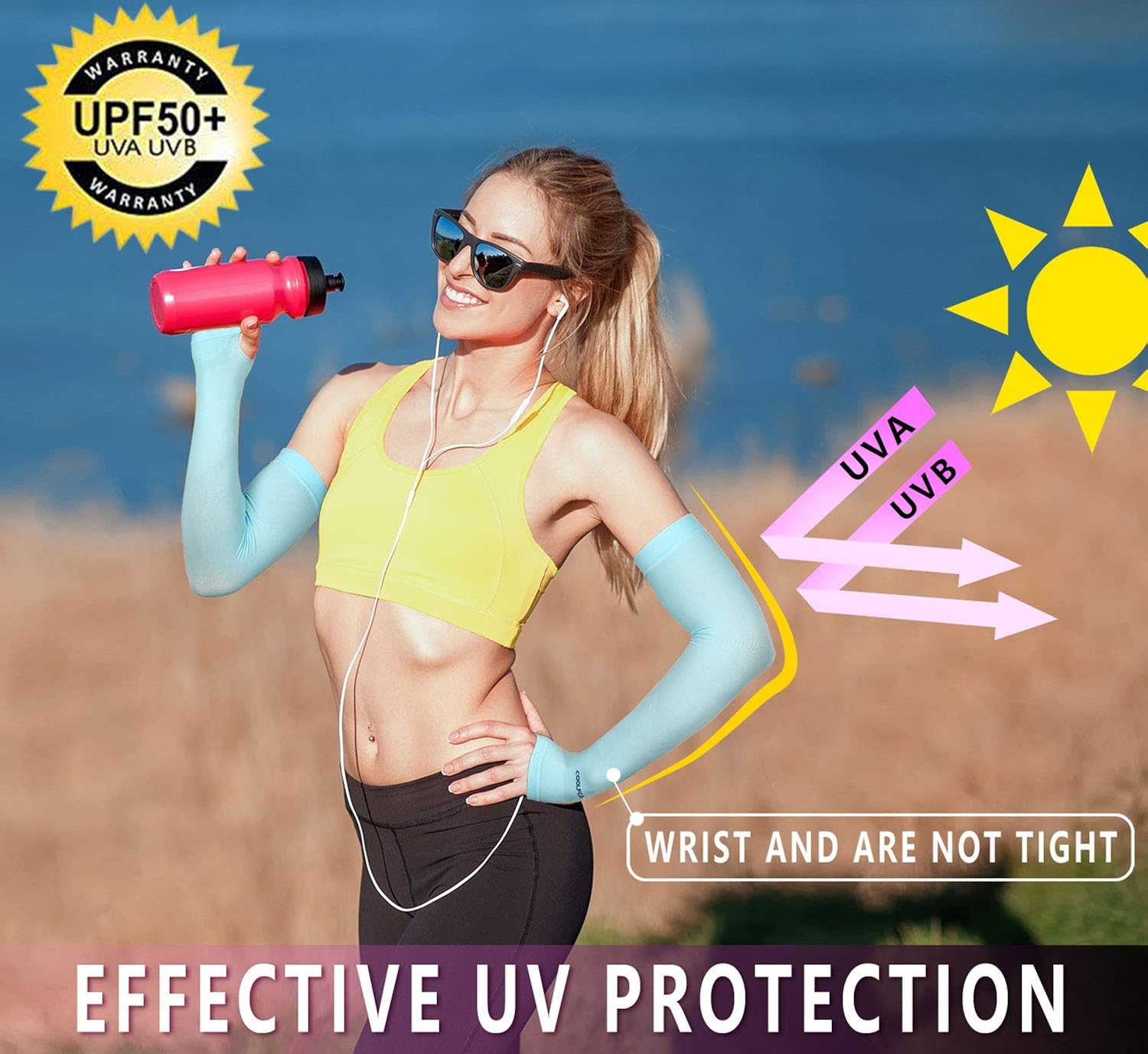Achiou Arm Sun Sleeves Compression UV Protection Cooling for Men Women Summer Sunblock, Cycling Driving Golf Running : Clothing