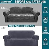 Granbest Velvet Sofa Cover 2 Seater Stretch Protector for Pets & Kids - Grey view 5