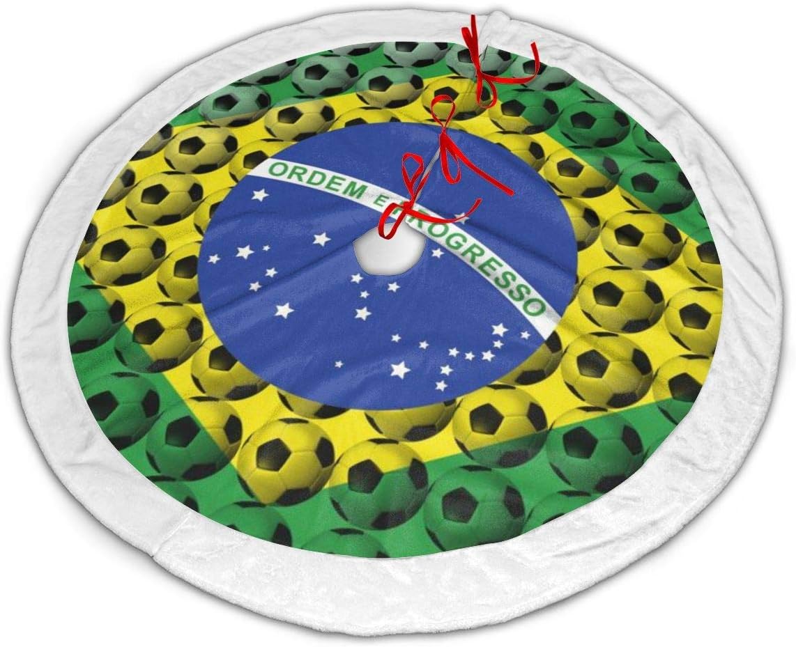 Brazil National Flag Football Christmas Tree Skirt Mat for Halloween Holiday Party Home Indoor Outdoor Decoration Brazil National Flag Football