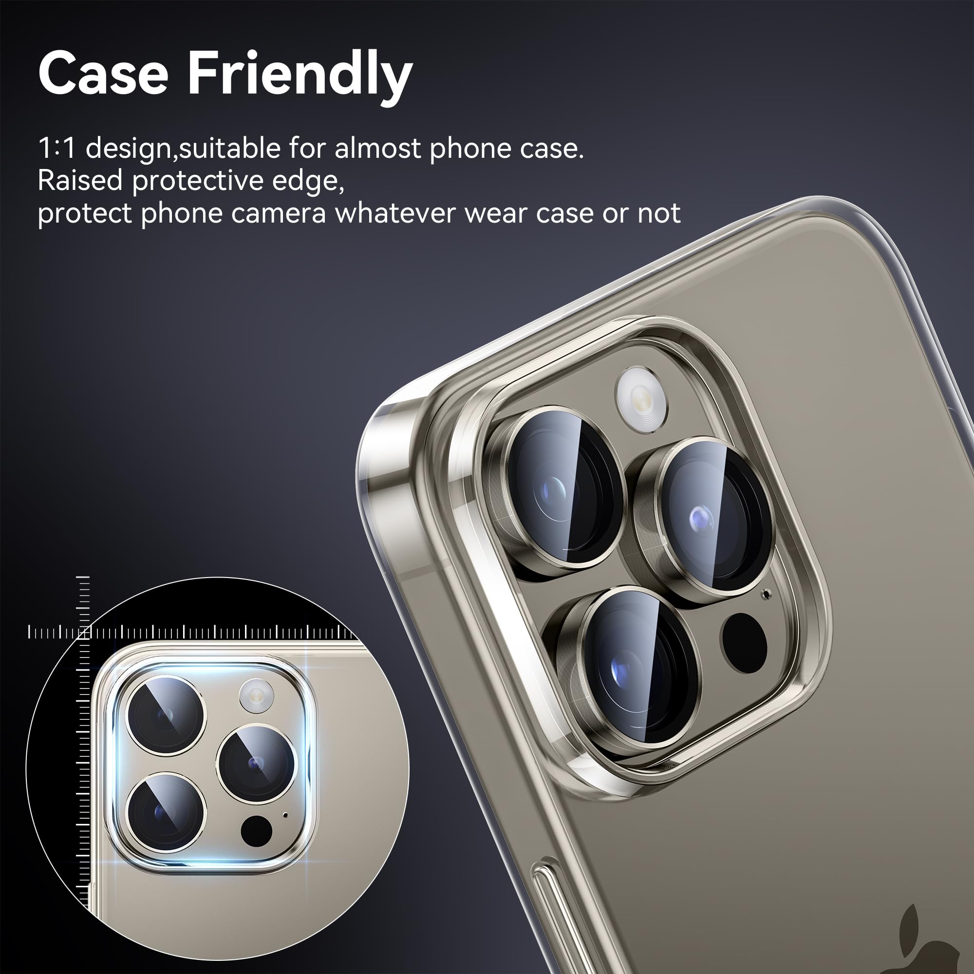 WSKEN for iPhone 15 Pro/iPhone 15 Pro Max Camera Lens Protector,[Keep Original Shooting] Shatterproof 9H Tempered Glass Camera Screen Protector Metal Ring Cover Film Accessories,Grey Titanium