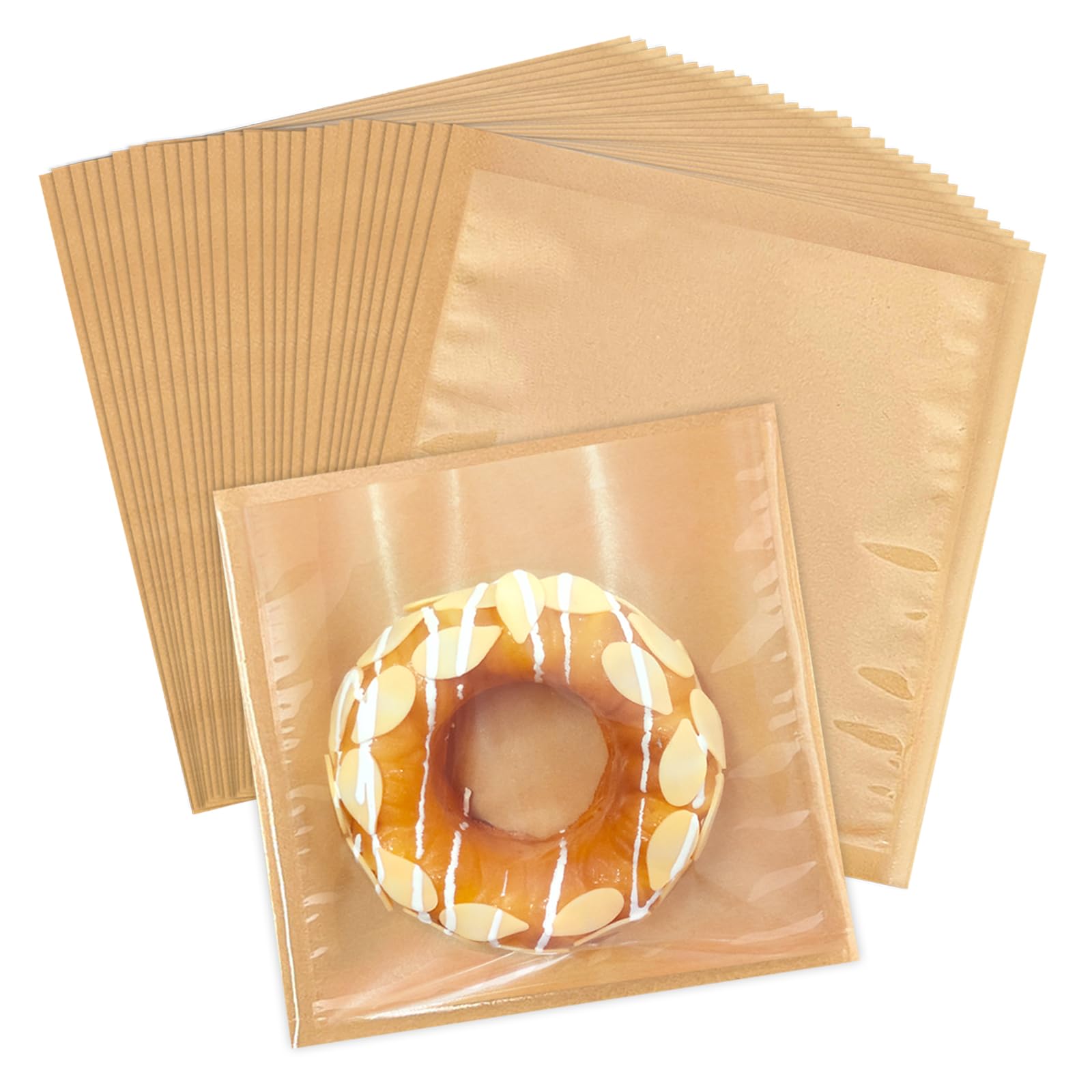 Photo 1 of EvYoMai Heat Sealable Bakery Bags with Window, 100 Pack 7x7.5 Inches Cookie Bag Kraft Paper Greaseproof Pastry Bags with Clear Front for Baked Goods Packaging (Brown-100PCS)