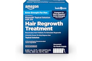 Amazon Basic Care Minoxidil Topical Solution USP, 5 Percent, Hair Regrowth Treatment for Men, Extra Strength, 12 Fluid Ounces