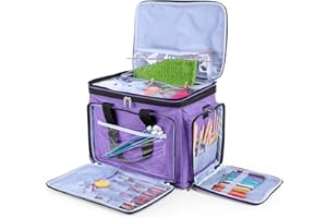 Luxja Knitting Bag, Yarn Bag with Cover and Shoulder Strap, Yarn Tote Bag for Carrying Projects, Knitting Needles (up to 14")