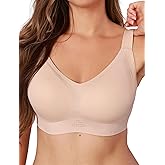 COMFELIE Minimizer Seamless Wireless Bra, Women’s No-Underwire Full Coverage V-Neck Adjustable Straps Push Up Everyday Bra