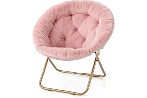 Magshion Saucer Chair for Adults, Comfy Living Room Lounge Chair for Bedroom Corner, Dorm, Apartment, Faux Fur Fluffy Circle Accent Seat with Thick Padded & Folding Metal Frame (Pink)