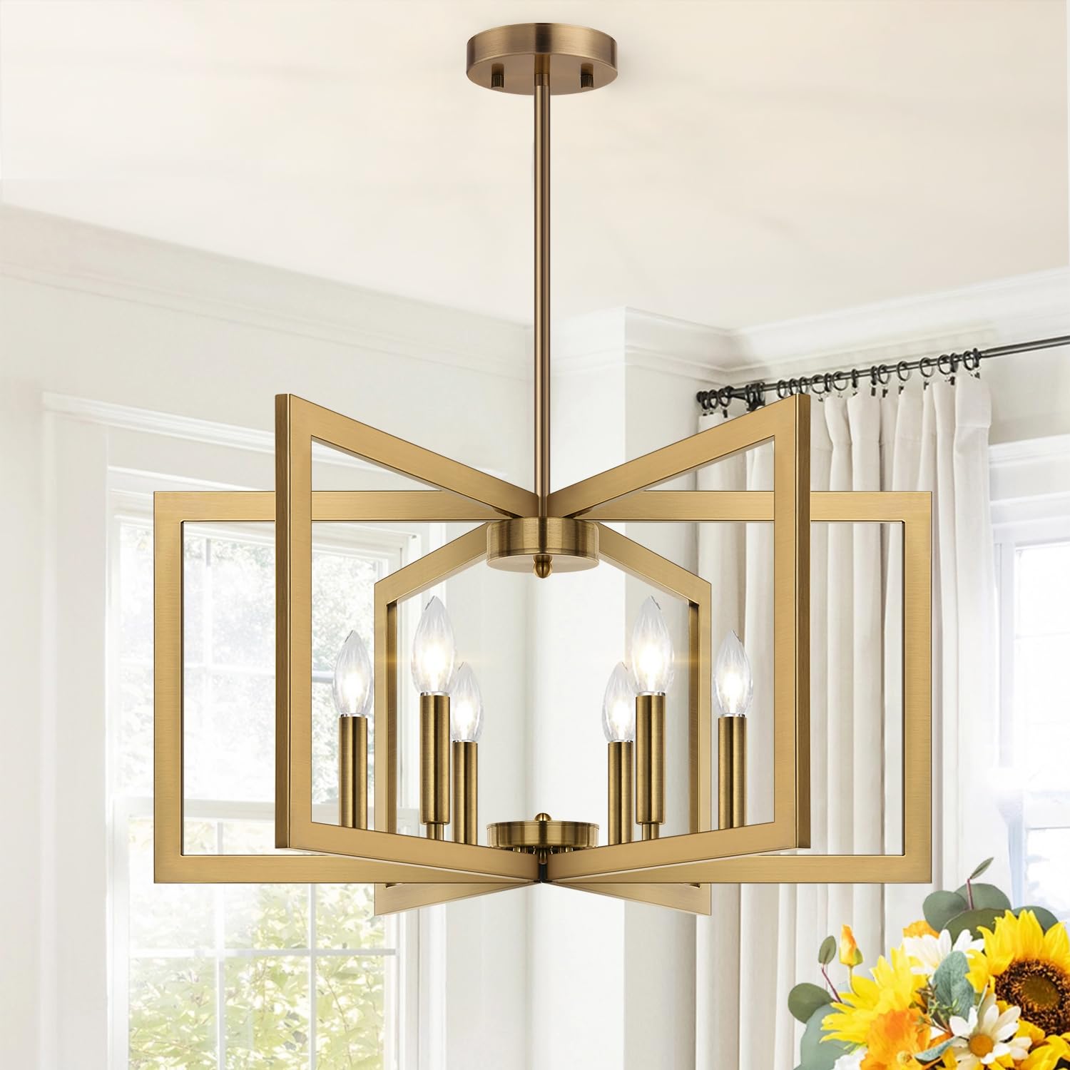 Photo 1 of 25" Modern Brass Chandelier for Dining Room, No Assembly Required Brass Dining Room Light Fixture Over Table, Industrial Metal Hanging Pendant Lights Fixture for Kitchen Island, Entryway, Foyer