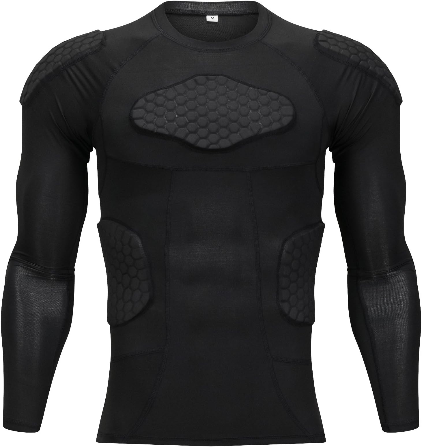 TUOY Classic Padded Compression Shirt - Long Sleeve Padded Protective Shirt (Black)