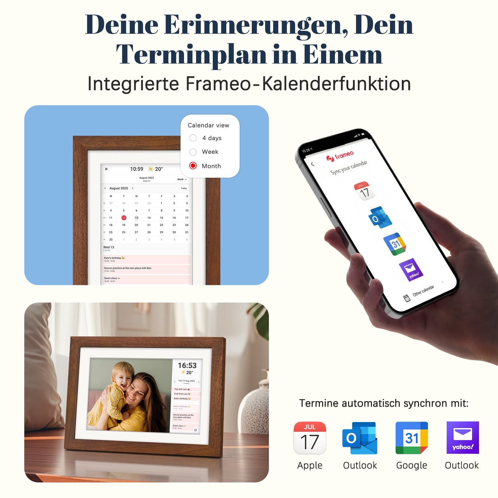Frameo Digitaler Bilderrahmen WLAN 10.1 Zoll Walnussholz Elektronischer Bilderrahmen mit 32GB, 1280 * 800 HD IPS Touchscreen, Fotos/Videos Teilen über Frameo APP, Geschenk für Männer und Frauen 8