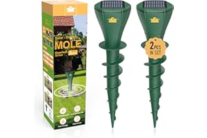 Aeemrn Mole Repellent Solar Powered, Patent Screw-Shape-Stake Design, IP65 Waterproof, Varying Sonic and Vibration to Expel Mole Gopher Snake Vole, for Lawn Garden & Yard(2pc)