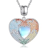 CRMAD Autism Awareness Necklace Sterling Silver Autism Puzzle Piece Moonstone Pendant Necklace ASD Autism Jewelry For Women Inspirational Autism Awareness Gifts