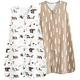 david's kids 100% Organic Cotton Baby Sleep Sack 12-18 Months, Ultra Soft Baby Wearable Blankets with 2-Way Zipper, 2 Pack Comfy Toddler Sleeping Bags for Boys Girls Neutral, Large Size, Woodland
