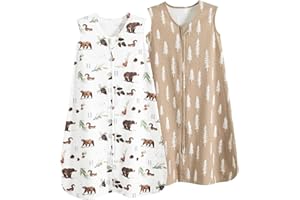 david's kids 100% Organic Cotton Baby Sleep Sack 6-12 Months, Soft Baby Wearable Blankets with 2-Way Zipper, 2 Pack Comfy Sleeping Bags for Infant Newborn Boys Girls, Medium Size, Woodland
