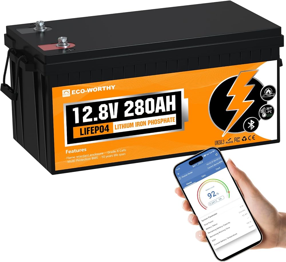 ECO-WORTHY 12V 280Ah LiFePO4 Battery with Bluetooth 200A BMS 3584Wh