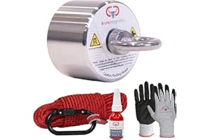 Brute Magnetics Battler 1500lb Magnet Fishing Bundle- Includes 360-Degree Strong Magnet, Durable 65-ft Rope, Carabiner, Cut-Resistant Gloves, and Threadlocker