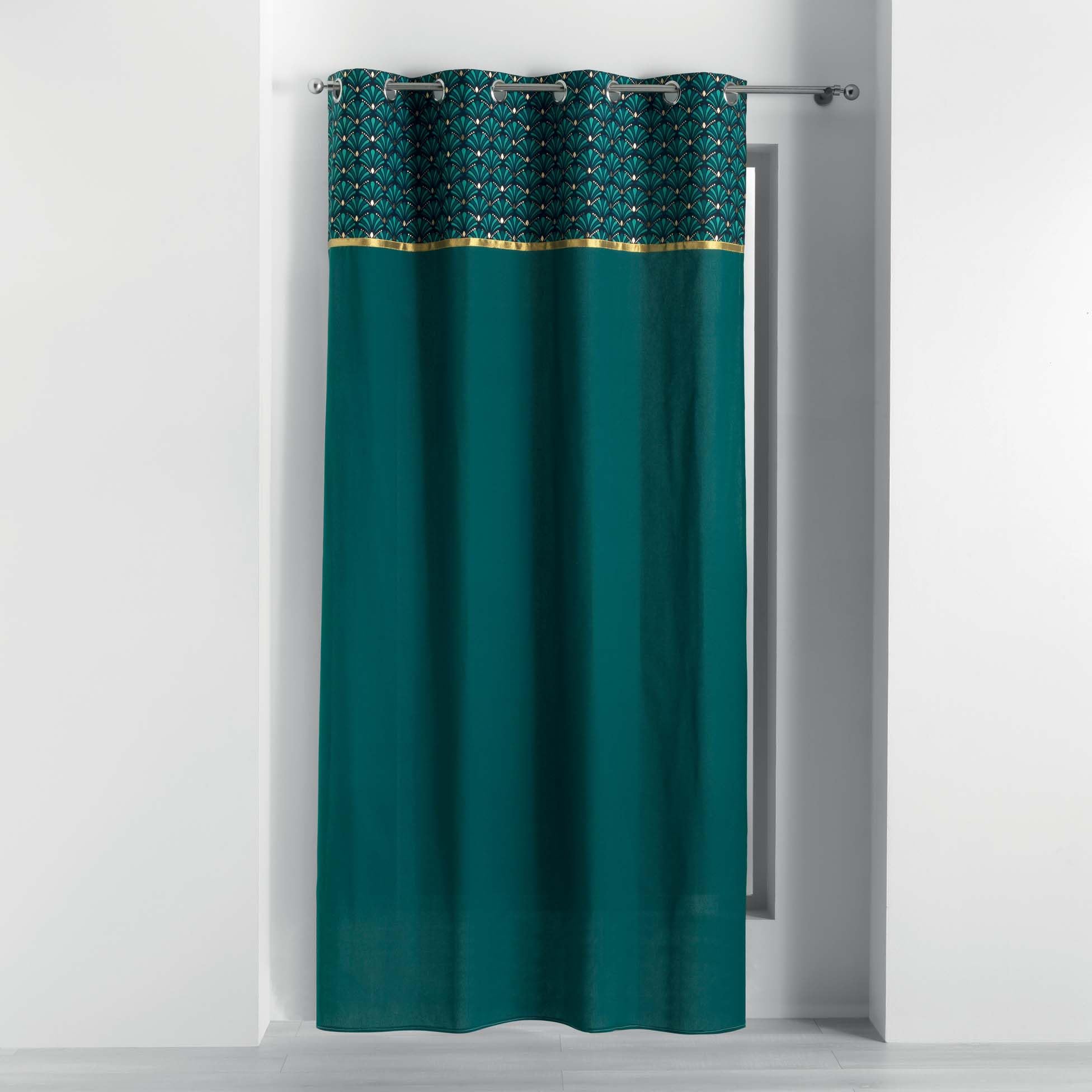 Douceur d'Intérieur, Artchic Curtain with Eyelets (140 x 240 cm) Blue Cotton Top Finish Metallic Print