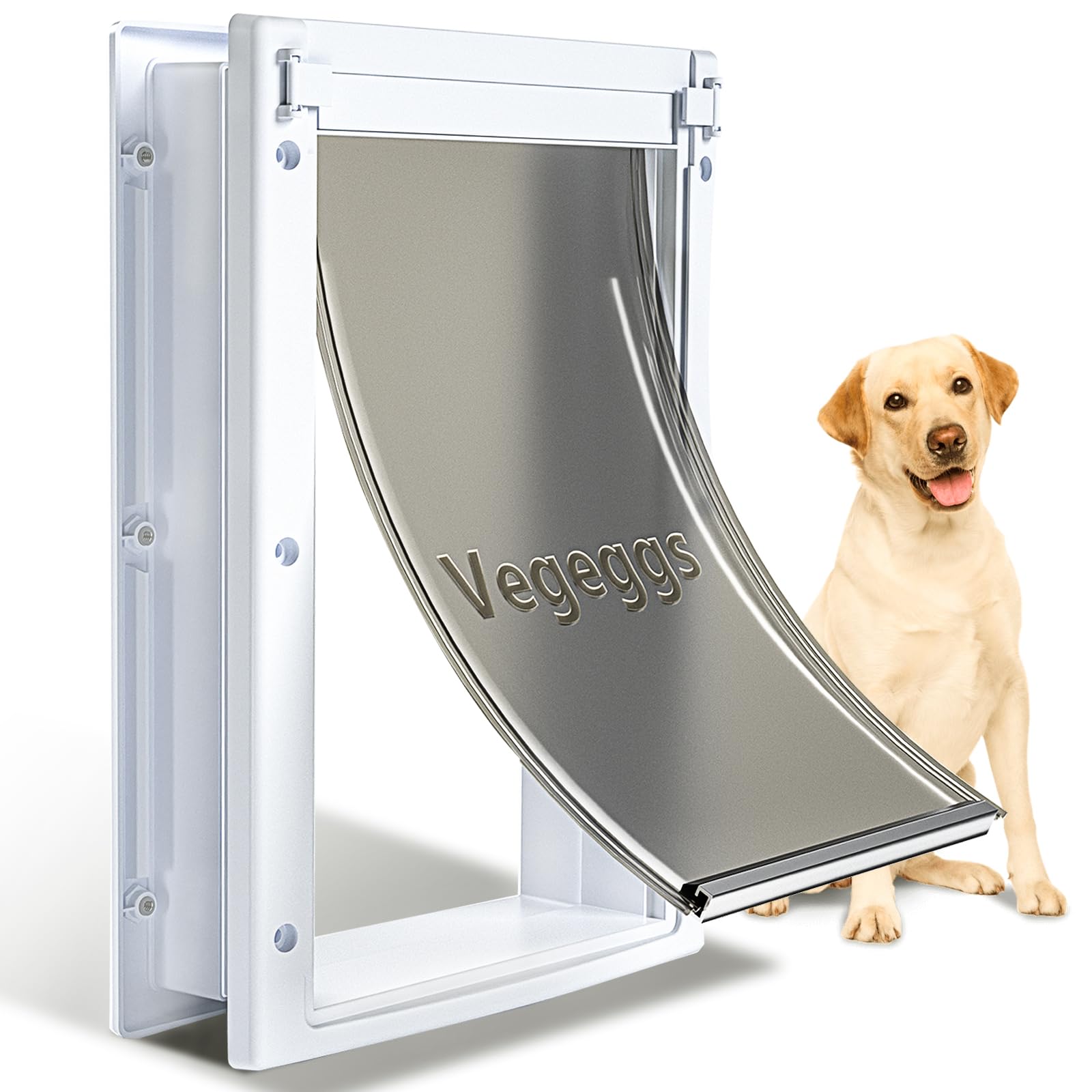 Photo 1 of Pet Door, Interior and Exterior Large Dog Doors, PC Frame and Telescoping Tunnel Doggy and Cat Doors, Doggie Door with Double Magnetic Flaps and Sliding Lock Panels (Pets Up to 40 Lb) M