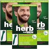 Herb for Men Mustache &amp; Beard Dye (Deep Brown, 3 Pack) | PPD-Free, Ammonia-Free, Vegan with Natural Ingredients, Odorless, Gentle for Sensitive Skin, No Skin Irritation
