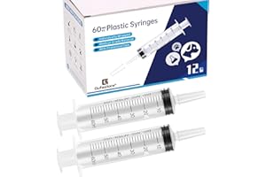 GUFASTORE 12 Pack 60ml Plastic Syringe for Scientific Labs, Measuring Liquids, Pets, Oil or Glue Applicator