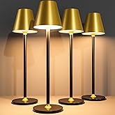 Timjorman 4-Pack Cordless Table Lamps - 5000mAh Rechargeable Battery Operated Desk Lamp, 3-Level Dimmable LED Night Light for Bedroom, Dining, Restaurant - Metal Design(Gold&Black 4PACK)