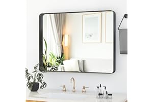 Suidia Bathroom Mirror, 24" x 32" Wall Mounted Vanity Brushed Rounded Corner Metal Framed, Rectangle Bathroom Vanity Mirror, Tempered Glass, Anti-Rust, Horizontal/Vertical