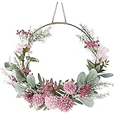 Weldomcor Artificial Floral Wreath for Front Door Floral Hoop Wreath Decor with Purple Flowers Green Leaves Garland Spring Wall Window Home Hanging Decorations