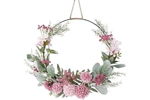 Weldomcor Artificial Floral Wreath for Front Door Floral Hoop Wreath Decor with Purple Flowers Green Leaves Garland Spring Wa