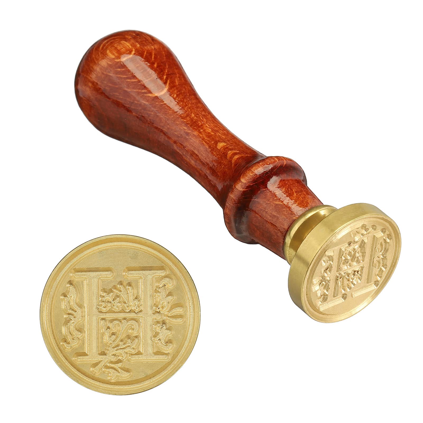 PATIKIL Letter Wax Seal Stamp, Alphabet H Wooden Handle 25mm Removable Retro Brass Head Classic Sealing Stamp for Envelope Invitation Card Wedding Gift Decoration