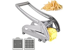 Potato Chipper Chip Cutter, Stainless Steel French Fry Cutter Potato Cutter with 36/64 Hole Spare Blade, Potato Slicer for Cu