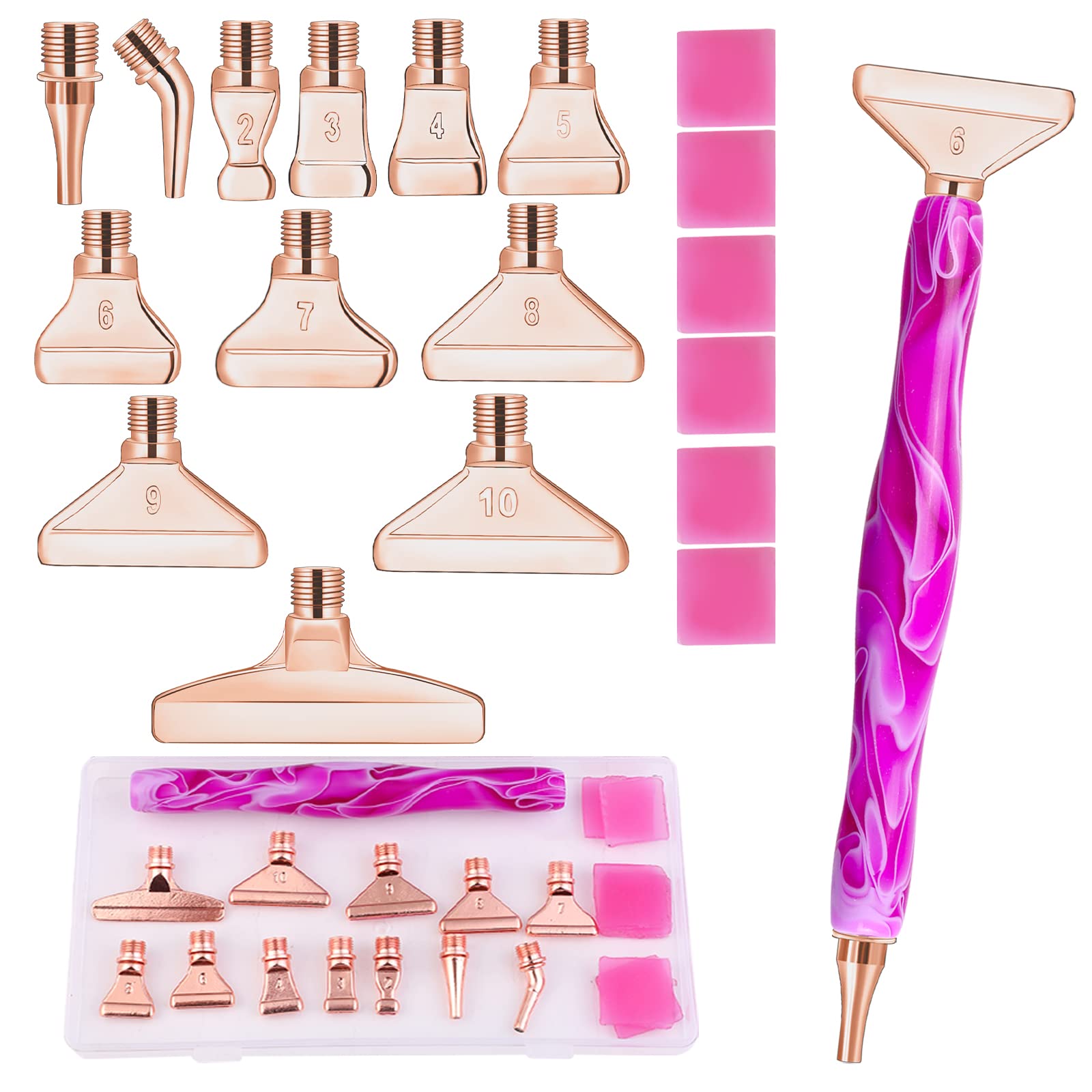 papasgix 20 Pcs Diamond Painting Pens Kits, Diamond Art Metal Drill Pen Tips with Multi Replacement Pen Heads, 5D Diamond Painting Accessories Tools for DIY Craft Crystal Drill Bead (Rose 20 Pcs)