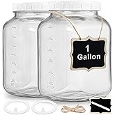 2 Pack 1 Gallon Glass Jar with Lid, Heavy Duty Airtight Screw Lid w Silicone Gasket - Large Mason Jar Wide Mouth w 2 Scale Ma