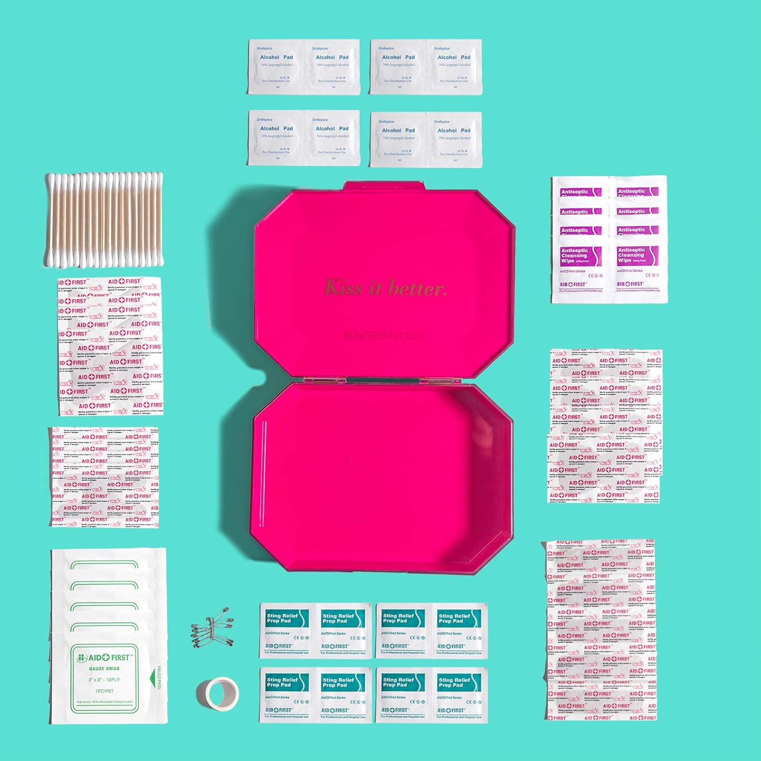 BlingSting First AID KIT - Rose Gold Clutch with 75 Essential Medical Supplies, Mini Compact Safety Emergency Case for Travel, Car, Moms, Office, School, Home, Outdoor Hiking, Camping, Backpacking: Sports & Outdoors