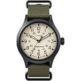 Timex Men's Expedition Scout 40mm Watch &ndash; Black Case Cream Dial with Green Fabric Strap