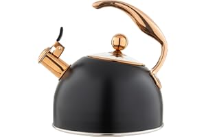 Viking 3-Ply Stainless Steel Tea Kettle, 2.6 Quart Stovetop Hot Water Pot with Tempered Glass Lid, Ergonomic Handle, Induction Ready, Matte Black and Copper