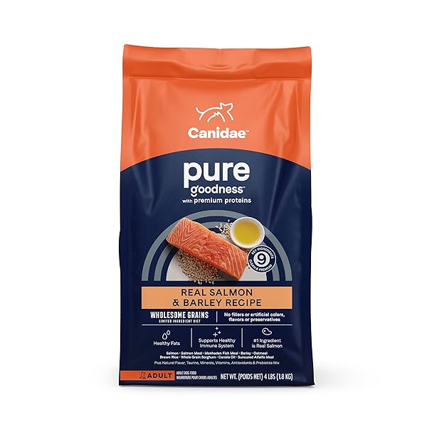 CANIDAE PURE LIMITED INGREDIENT PREMIUM ADULT DRY DOG FOOD, REAL SALMON & BARLEY RECIPE, 4 LBS, WITH WHOLESOME GRAINS