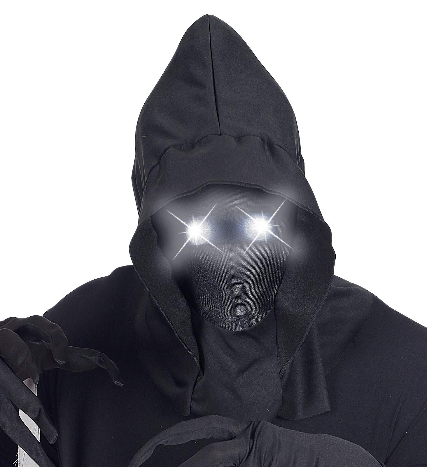 shoperama Hooded Mask Invisible Face with Luminous Eyes Fade-In Fade-Out Effect Halloween Horror Grim Reaper Colour: White