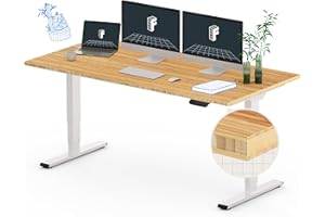 FLEXISPOT Pro 3 Stages Dual Motor Bamboo 60x30 Inch Electric Standing Desk Whole-Piece Board Adjustable Height Desk Electric Stand Up Desk Sit Stand Desk(White Frame + Bamboo Desktop)
