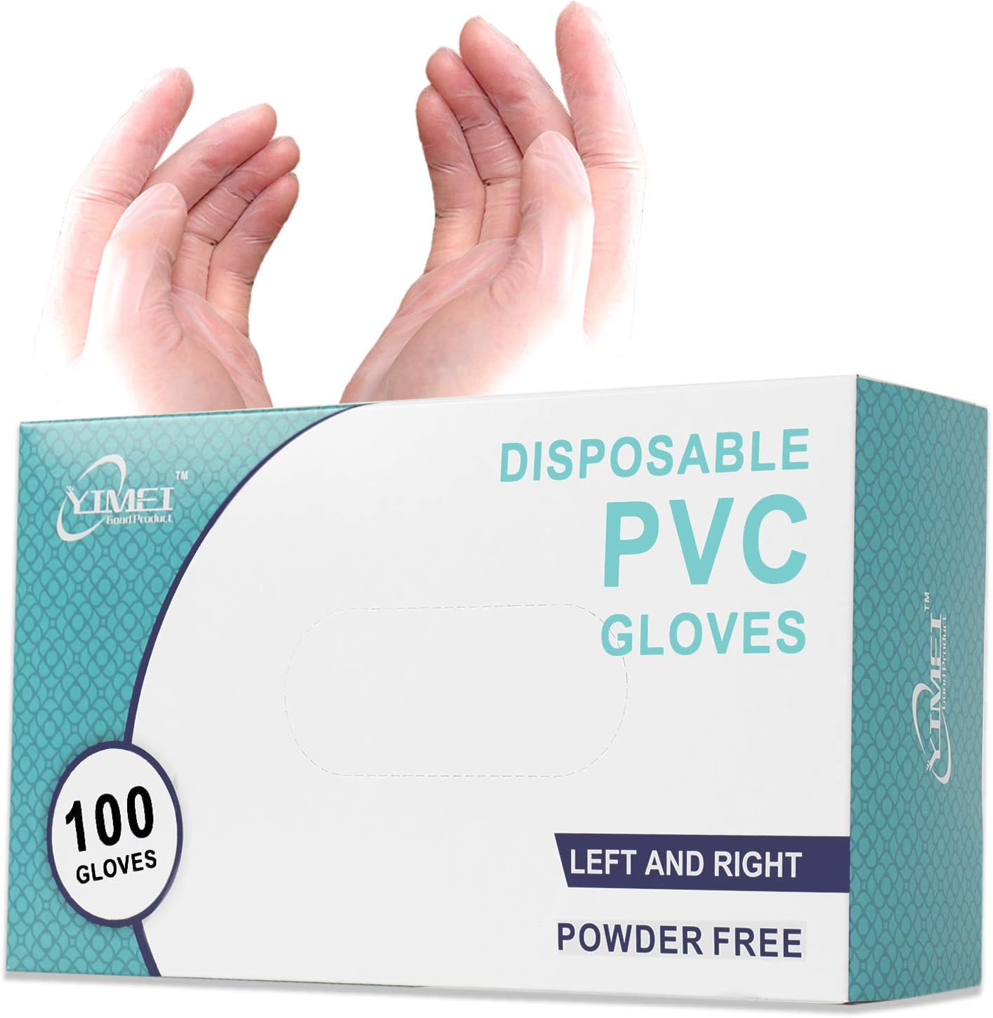 Yimei Medical Clear Vinyl Gloves - 4 mil, Rubber Latex Free,Powder Free,Disposable,Non-Sterile,Food Safe,Ambidextrous,Waterproof,Size XLarge, Box of 100