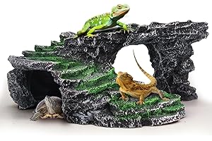 GOZILLA Basking Platform Step Ledge,Reptile Hideout Turtle Tank Accessories Decorations,Turtle Basking Platform Habitat for Turtles,Leopard Gecko and Bearded Dragon.(Black-M-Kit)