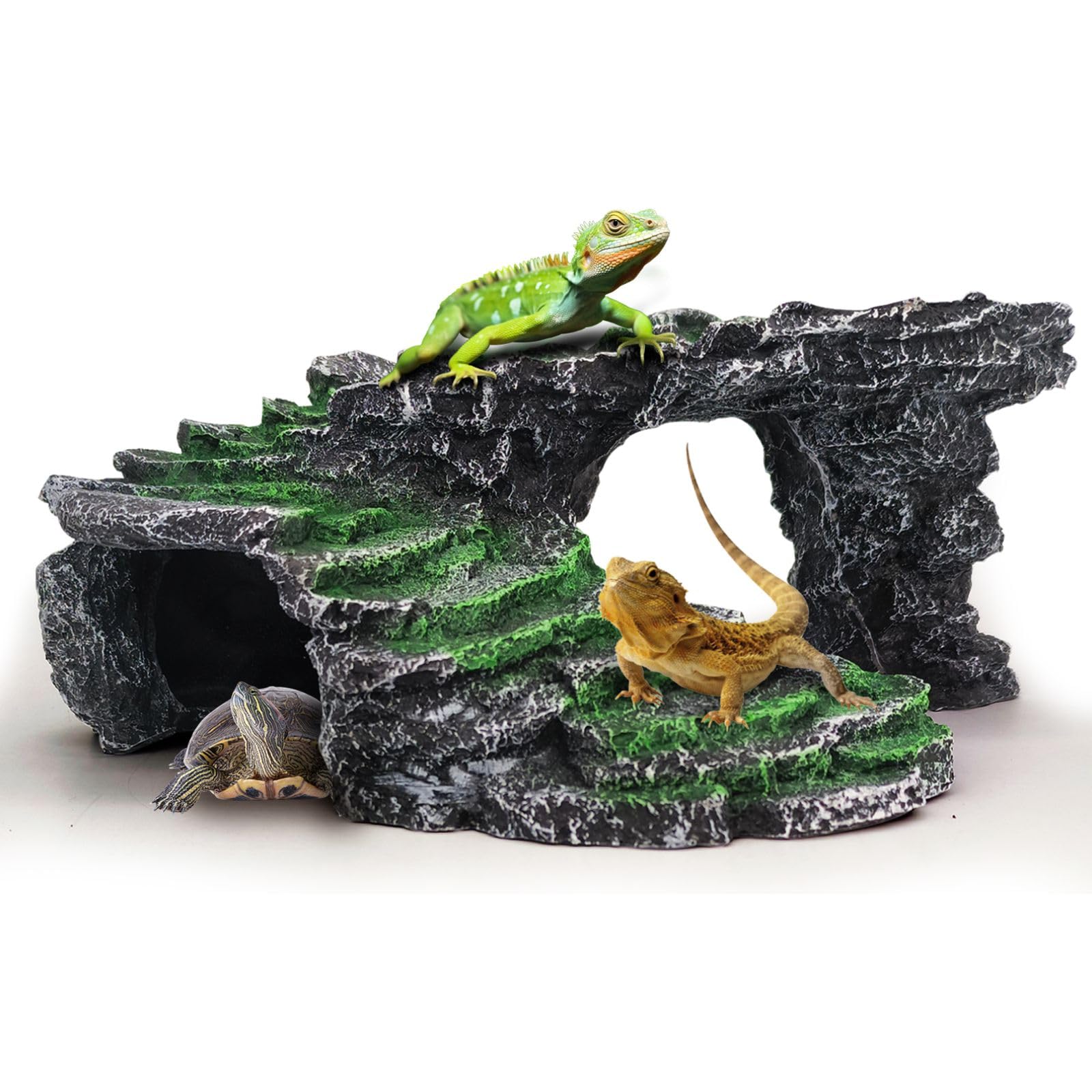 Photo 1 of ***BROKEN IN HALF*** GOZILLA Basking Platform Step Ledge,Reptile Hideout Turtle Tank Accessories Decorations,Turtle Basking Platform Habitat for Turtles,Leopard Gecko and Bearded Dragon.(Black-M-Kit)