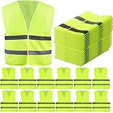 Tlence 12 Pack High Visibility Safety Vests, Mesh Security Vest with 2 Reflective Silver Strips, Construction Work Vest Bulk for Men Women Traffic Emergency Work Running Cycling, Fluorescent Green
