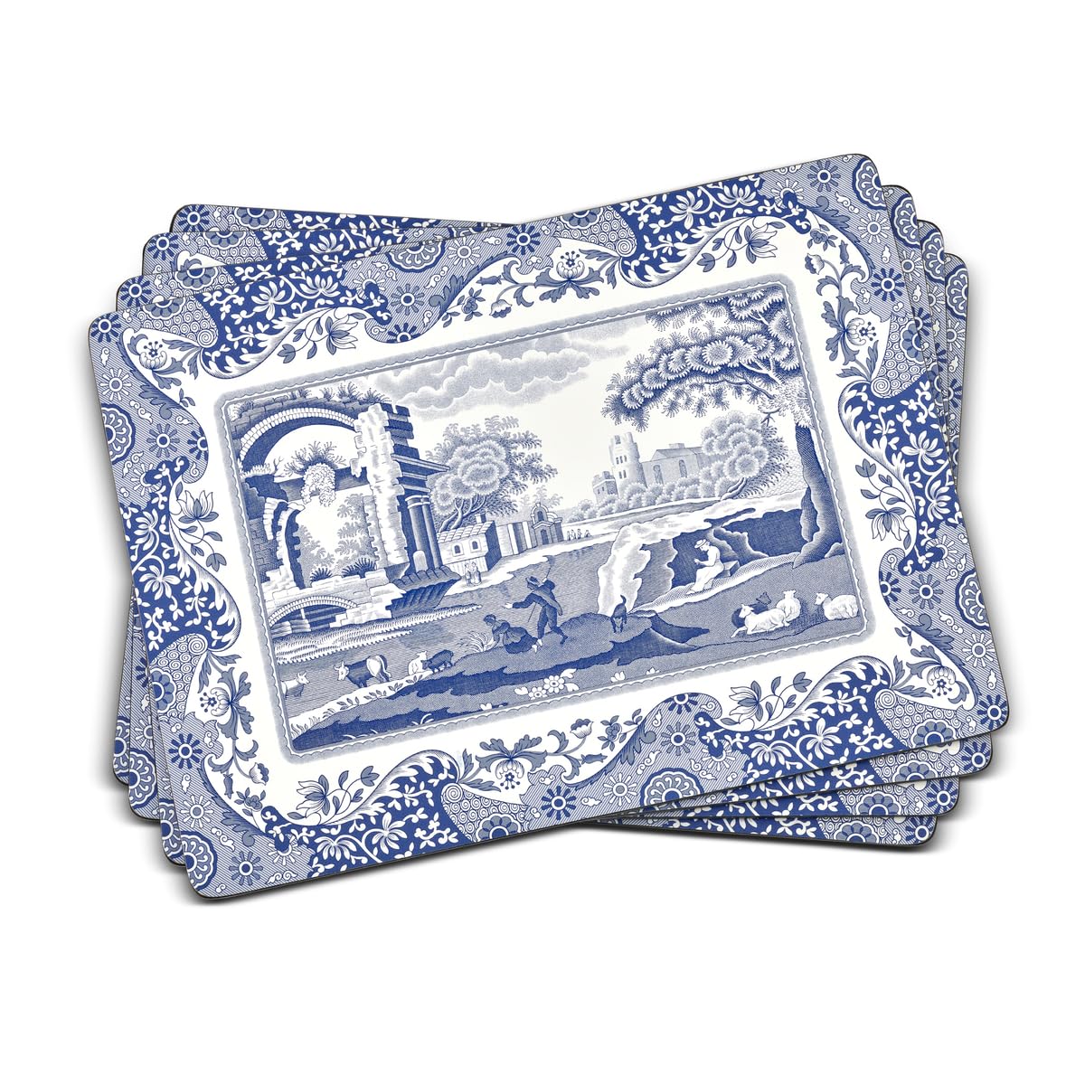 Portmeirion Blue Italian Placemats, Wood, Blue and White, 40.1 x 29 x 0.58 cm