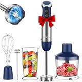 KOIOS 5-in-1 Hand Immersion Blender, 12 Speed Adjustable Emulsifier Handheld Blender, 1000W Copper Motor Stainless Steel Blade Hand Mixer with attachments, Blue