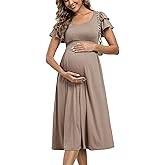 Summe Ruffle Short Sleeve Maternity Dress High Waisted Midi Baby Shower Dresses