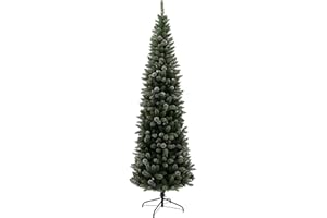 HOMCOM 7.5ft Artificial Pencil Christmas Tree with 980 Branches, Metal Base, Realistic Xmas Tree